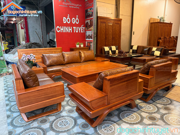 Sofa Gõ Đỏ Chân Thuyền Ngăn Kéo Vát